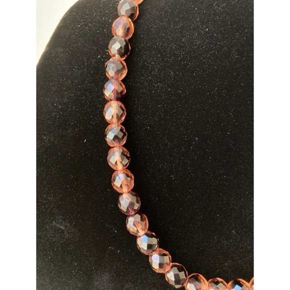 Facetted Plum Purple Crystal Bead Art Deco Necklace w 925 Sterling Silver Clasp - Picture 3 of 8